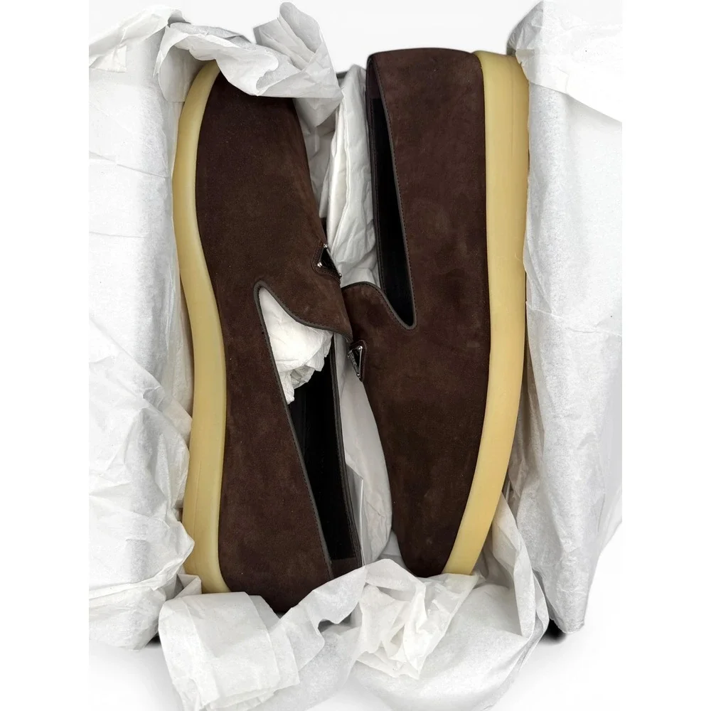 NEW Prada Men's Logo Slip-on Suede Loafers in Brown $950 - Prada Size 12 / US 13 - Picture 6 of 16